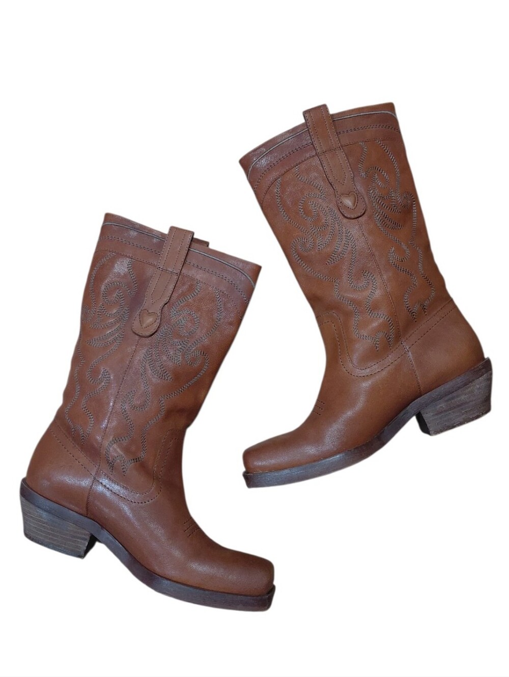 Zara Brown Women's Cowboy Boots Size 7 Embroidered Western Heeled Boots